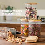 D2scrma 37oz Airtight Glass Square Storage Canisters with Bamboo Lids Set of 4 (1100ml) Striped Stackable Containers, Decorative Kitchen Jars for Tea, Nuts and Coffee (‎with Black Lable) - Image 6
