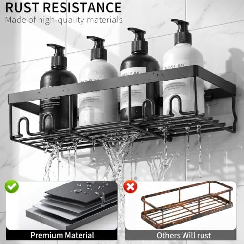 Moforoco Shower Caddy Shelf Organizer Rack, Self Adhesive Black Bathroom Shelves Basket, Home Farmhouse Wall Inside Organization and Storage Decor Rv Accessories, First Camper Apartment Essentials - Image 5