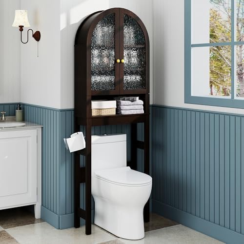 Over The Toilet Storage Cabinet, Arched Bathroom Organizer and Storage with Acrylic Doors and Adjustable Shelf , Space-Saving Modern Freestanding Bathroom Modern Storage Cabinet Over Toilet (Espresso) - Image 3