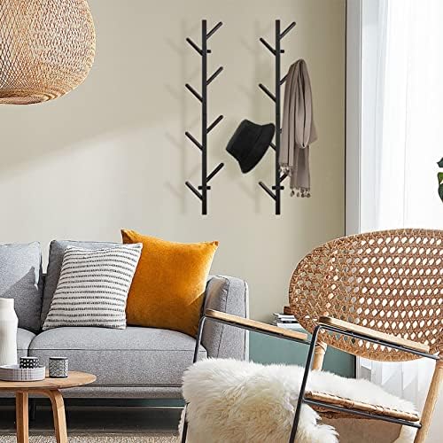 GAWAMAY Vertical Coat Rack Wall Mount Set of 2, Black Modern Metal Coat Hanging Cowboy Hat Rack for Wall, Mounted Coat Hooks Organizer for Entryway (H-33.4") (Black) - Image 4