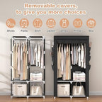 VTRIN Portable Closet Wardrobe Closet for Hanging Clothes with 4 Storage Shelves, 2 Hanging Rods and 6 Pockets, Stable and Easy Assembly Clothes Rack with Cover Free Standing Closet for Bedroom, Black - Image 5