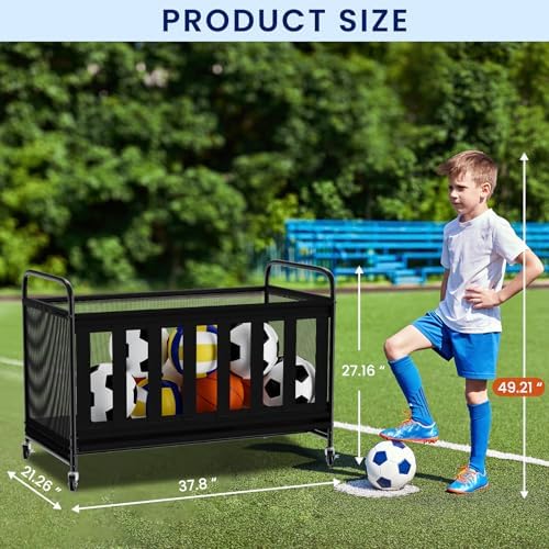 Ball Storage Bin Large with Wheels, Outdoor Ball Storage for Garage, Sports Equipment Organizer Storing Volleyball, Basketball, Toys, Soccer and Baseball - Image 2