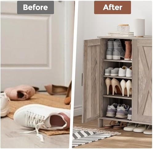 Homleke Farmhouse Shoe Cabinet with 2 Barn Doors & Wood Legs - Image 5