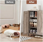 Homleke Farmhouse Shoe Cabinet with 2 Barn Doors & Wood Legs - Image 5