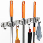 CUXIXA Mop and Broom Holder Wall Mount, Upgraded Broom Organizer Wall Mount, Stainless Steel Broom Hanger Wall Mount for Home Kitchen Garden Laundry Garage (3 Racks with 4 Hooks) by CUXIXA