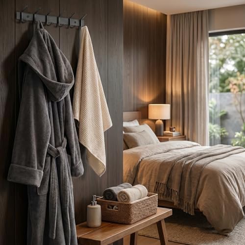 Coat Rack Wall Mount – 17 Inch Stainless Steel Hook Rail with 6 Double Coat Hooks for Hanging – Wall Mounted Entryway Organizer for Coats, Hats, Bags, Towels, Robes, Closet or Bathroom - Black 2 Pack - Image 5
