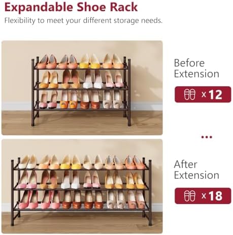 Tajsoon Expandable Shoe Rack for Closet 3 Tier, 28“-41“Stackable, Bronze - Image 6