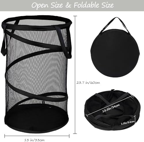BATTOO 2 Pack Large Collapsible Laundry Basket Foldable Mesh Pop Up Hamper with Handles for Laundry Room, Bathroom, Kids Room, College Dorm, Travel, Storage Organizer Black+White - Image 2