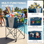 EVER ADVANCED Rolling Ball Storage Cart Lockable Wheels, 33x22.8in/45x25in Collapsible Garage Sports Equipment Organizer for Volleyball Basketball Tennis Toy Storage Multi-Sport Family Gym - Image 5