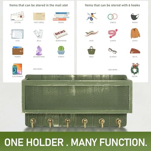 Rebee Vision Key Holder Wall Mount with Mail Basket for Room Decor, Green - Image 3