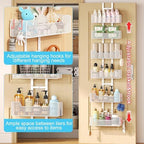 Hongtamoya Over The Door Organizer, Metal Hanging Door Organizer with 6 Adjustable Baskets and 5 Hooks, Behind The Door Storage for Closet Cabinet Kitchen Bathroom Bedroom Pantry Door Organizer, White - Image 4