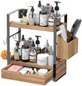 2-Tired Bathroom Counter Organizers and Storage, Bathroom Countertop Organizer with Drawer, Solid Wood Skincare Perfume Organizer for Vanity Kitchen Corner Shelf Office Countertop (Drak Brown) by Unknown