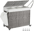 SONGMICS Rolling Laundry Hamper with Lid, 160 L 3-Section Synthetic Rattan by Unknown