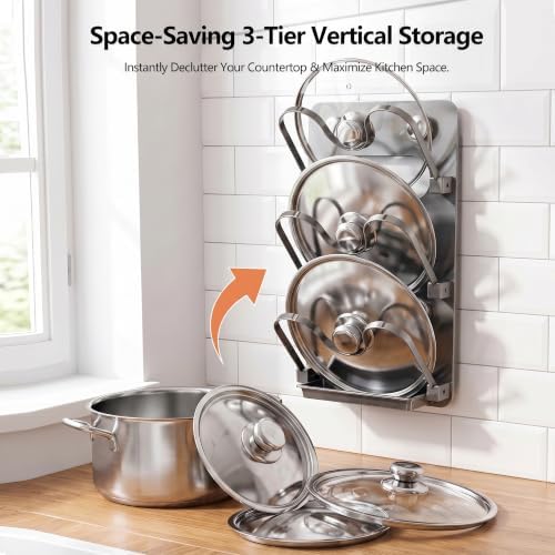 Pot Lid Organizer 3 Tier Foldable Lid Holder for Cabinet Door - Image 7