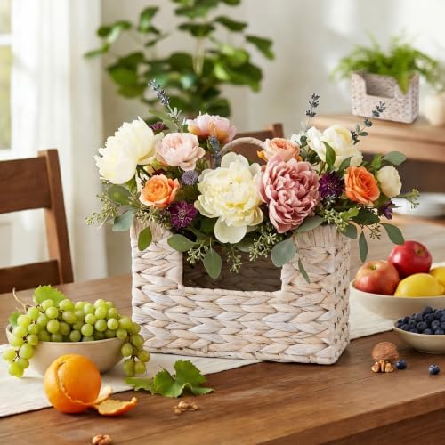 Set of 2 Magazine Holder Wall Basket Water Hyacinth Woven Mail Organizer, Wicker Wall Hanging Baskets for Magazines, Letters & Storage Decorative Mail Holder, Magazine Rack, Hanging Basket, Whitewash - Image 5