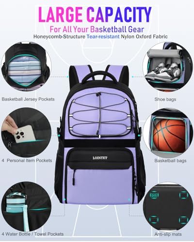LOINTET Basketball Bag Backpack with Ball Holder Shoes Compartment, Large Basketball Accessories Sports Bag - Image 4