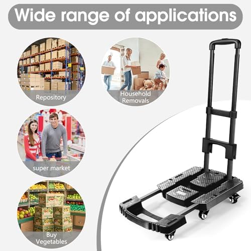 Voipvvii Folding Hand Truck 500lbs, Portable Heavy Duty Dolly Cart, 6 Wheels Collapsible Luggage Cart with 2 Elastic Ropes - Compact Trolley Cart for Easy Moving - Ideal Hand Cart for Travel and More - Image 4
