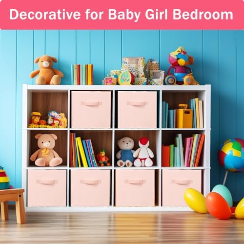 Criusia Storage Cubes- 11 Inch Cube Storage Bins for Organizing Shelves - Nursery Closet Organization Bins for Clothes Blanket - 10 Pack Collapsible Decorative Storage Box for Magazines (Pink) - Image 3