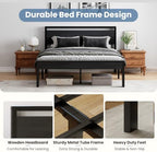 Sweetcrispy 14 Inch King Bed Frame with Wood Headboard, Black - Image 4