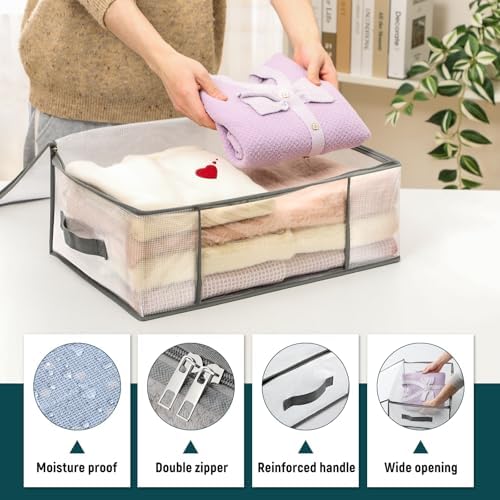 LANDNEOO 3-Pack Clothes Storage Bags, Plastic Foldable Blanket Storage bins, Closet Organizer Container for Bedroom, Bedding, Comforters, Pillows, and Clothing - 35L with Handles - Image 4