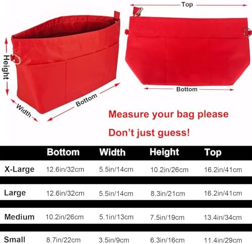 Handbag Tote Purse Organizer Insert Bag Liner Shaper Divider Zipper 11 Pockets Compartments Small Red - Image 2