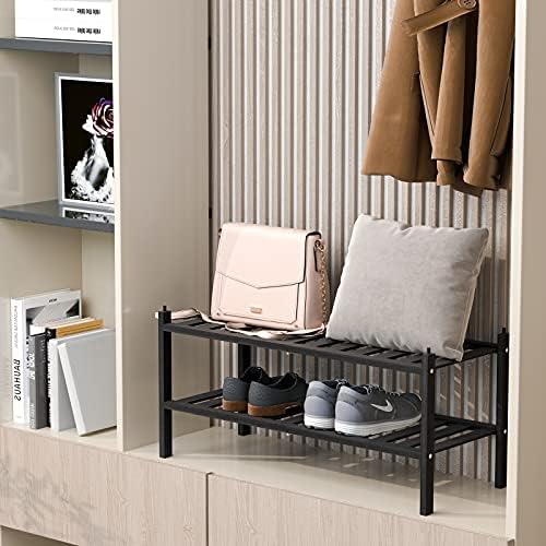 Dranixly Shoe Rack, 2-Tier Bamboo Stackable Shelf Storage Organizer, Stand for Closet, Entryway and Hallway （Black） - Image 6