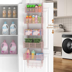 VyGrow Over The Door Organizer, Metal Door Organizer Hanging with 5 Adjustable Baskets and Coat Hook, Behind The Door Storage for Bedroom Closet Bathroom Pantry Cabinet Kitchen, Pink - Image 2