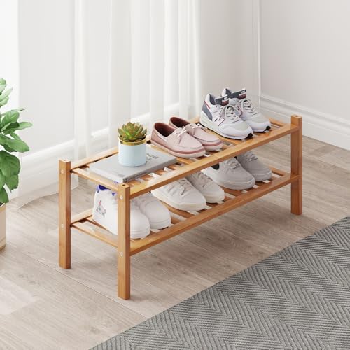 Bamboo Shoe Rack Organizer for Closet and Entryway - Space-Saving Shoe Stand with Narrow Design - Versatile Shoe Holder for Door or Closet Shelf,Garage Bedroom can Freely Stack DIY Small Shoe Racks by ZHUTIANXIA
