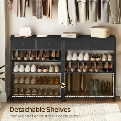 YATINEY 5 Tier Shoe Rack, Large Capacity Shoe Storage Organizer, Metal Shoe Shelf with Drawer and Wooden Top, for 20 Pairs of Shoes, for Entryway, Closet, Black SS25BB - Image 5