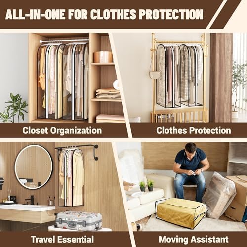 Garment Bags for Hanging Clothes 50” Long, Ultra Clear Suit Bags for Closet Storage, Moving Organization, Travel Covers with 10" Gussets for Coat, Dress, Shirt and Sweater - 2 PCS - Image 5