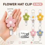 Flower Hat Clips for Travel on Bag, 5 Pcs Elastic Hat Holder for Beach Vacation, Hat Carrier Clips for Purse, Tote, Backpack and Luggage,White, Pink, Green, Yellow, Blue - Image 2
