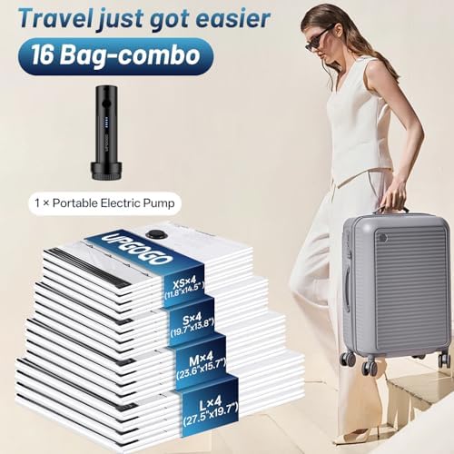 UPGOGO Travel Vacuum Bags for Luggage with Portable Electric Pump,Vacuum Seal Bags for Clothing,Packing Cubes Compression,Cruise Ship and Travel Essentials(Combo 16 Pack) - Image 2