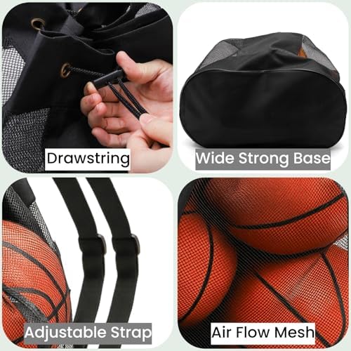Large Ball Bag, Mesh Sport Bag Adjustable Double Strap - Image 5