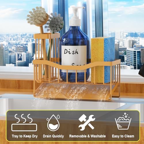 Fssvcd Maifan Sink Caddy Sponge Holder for Kitchen with Brush Holder and Stainless Steel Self Drain Tray, Rustproof Kitchen Sink Organizer for Sponge, Soap Dispenser Storage Accessories - Image 2