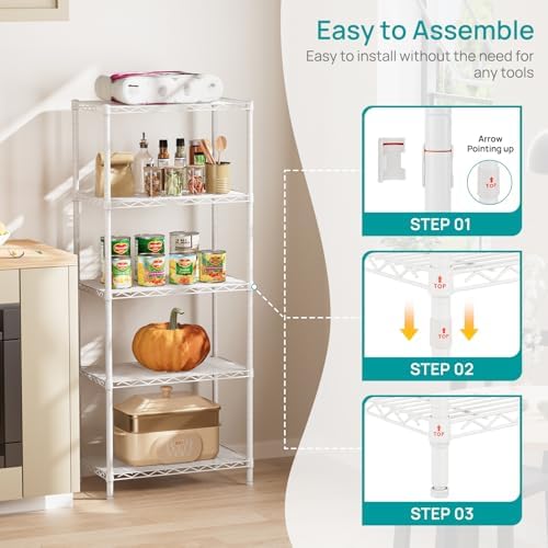 SINGAYE 5 Metal Shelves Wire Shelving Storage Shelf Adjustable Unit Pantry - Image 6