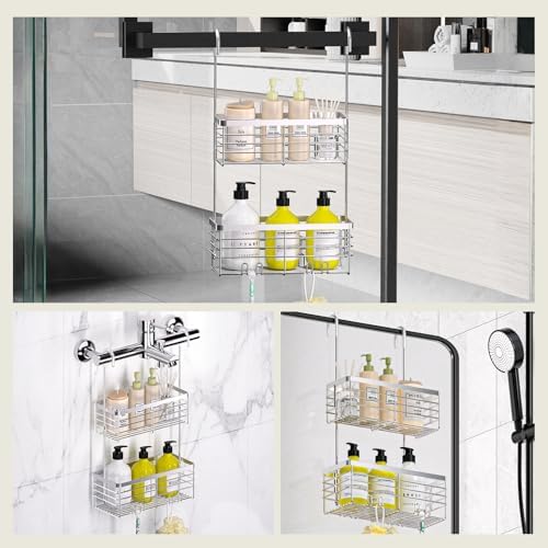 DELLAN Hanging Shower Caddy, 2-Tier Shower Rack with Hooks Over the Door - Image 6