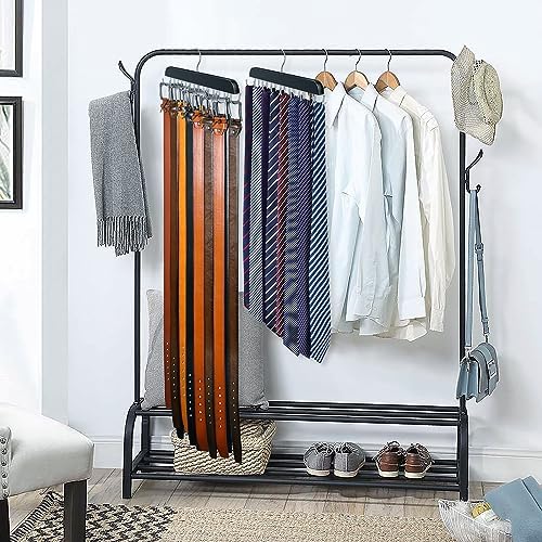 Belt Hanger for Closet, Sturdy Wood Belt Rack Closet Accessories with 14 Hooks Belt Organizer for Closet Organizers and Storage Max 42 Belts-Black 2 Pack - Image 6