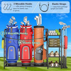 Golf Bag Stand for Golf Bag Accessories, Golf Bag Storage Organizer Fits 3 Bags for Garage Organization, Golf Organizer with Extra Storage Rack for Golf Clubs & Golf Essentials, Golf Gifts for Men - Image 3