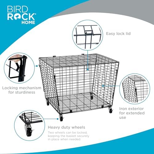 BIRDROCK HOME Sports Ball Basket Organizer with Wheels & Heavy Duty Casters - Ideal for Basketball, Football, Soccer, Baseball - Lockable Ball Storage Locker with Lid for Gym, Garage or Outdoor Use - Image 6