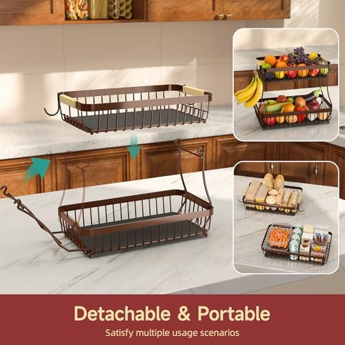 Sevenblue 2-Tier Fruit Basket with Banana Hangers, Detachable Metal Bowl - Image 3