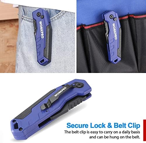 WORKPRO Folding Utility Knife, Quick Change Box Cutter, Blue - Image 6