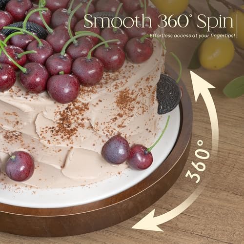 EOSAHR Non-Skid Wooden Lazy Susan, Farmhouse Rotating Tray Organizer, Brown - Image 4
