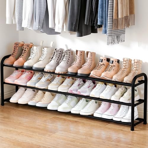 ENJOYBASICS 3 Tier Expandable Shoe Rack, Metal Small Shoes Shelf, Black by ENJOYBASICS