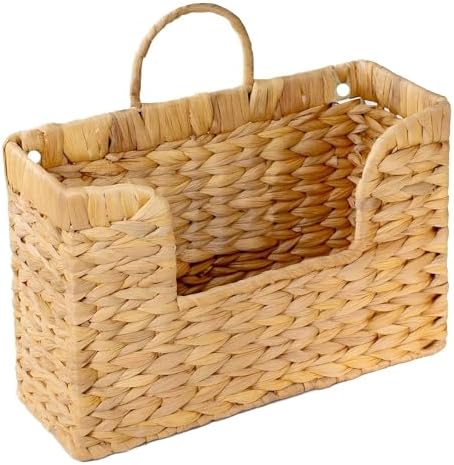 Magazine Holder Wall Basket Water Hyacinth Woven Mail Organizer, Wicker Wall Hanging Baskets for Magazines, Letters & Storage Decorative Mail Holder, Magazine Rack, Hanging Basket 11.8x4.3x7.9 Inch by PINXIURY