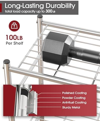 Sakugi Storage Shelves - 3 Tier Shelf Organizer, Sturdy Metal Shelving with Adjustable Leveling Feet, Space-Saving Shelves Organizer for Pantry, Laundry, Kitchen (18" x 12" x 30", Silver) - Image 3