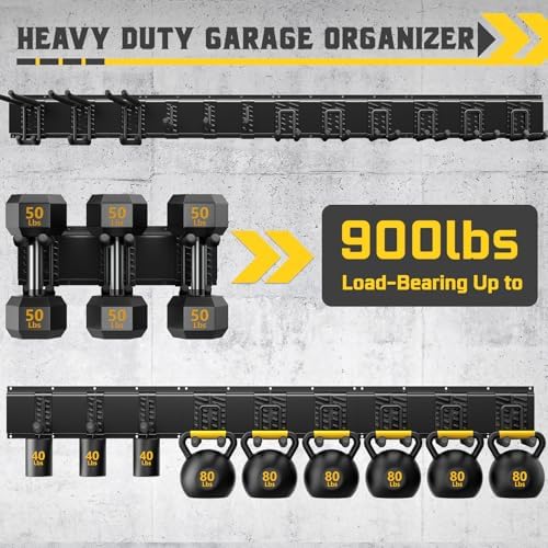 64" Garage Wall Tool Organizer, 900 Lbs Heavy Duty Steel Garden Tool Storage Rack & Garage Organization for Yard, Shed, Garage - 12 Longer & Thicker Hooks + 2 Straps - Image 3