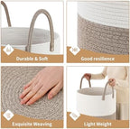 Laundry Basket Hamper Tall Rope Storage Woven for Blanket toys Dirty Clothes in Living Room Bathroom Bedroom (White&Brown, 80L/21.3Gal) - Image 5