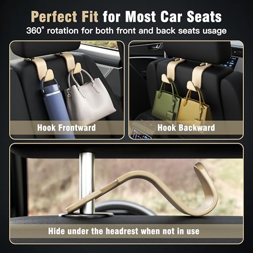 4-Pack Car Headrest Hooks Holds 55lbs Seat Storage Organizer for Bags - Image 4