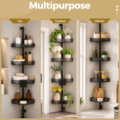 Corner Shower Caddy, Adjustable 4-Tier Rustproof Bathroom Organizer Shelves, 45-75 Inch No-Drill Quick Installation Bathtub Corner Shelf - Image 7