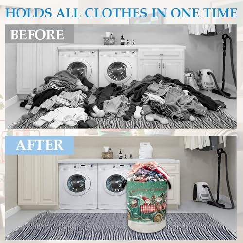 Merry Christmas Laundry Basket Collapsible Laundry Hamper, Oxford Cloth Storage Bin for Room/Bathroom/Bedroom/Dormitories 16" X 20.8" - Image 4